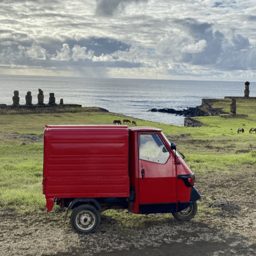 Our company car on Easter Island 1 Ape 50 from Anakena on Easter Island Tahai